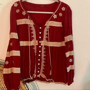 Free People Maroon peasant top